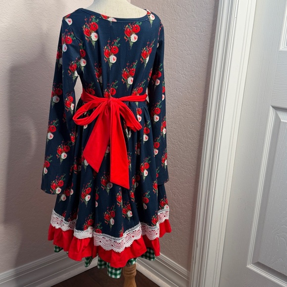 Only Little Once Holiday Floral Long Sleeve Dress with Red Accents - Picture 3 of 3